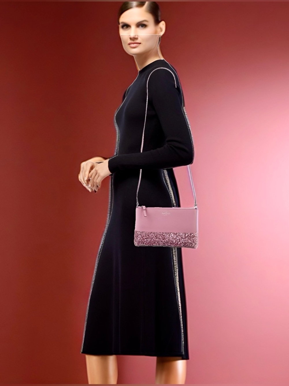 Kate Spade Ramey Greta Court Glitter Crossbody in Dusty Peony - Picture 3 of 4